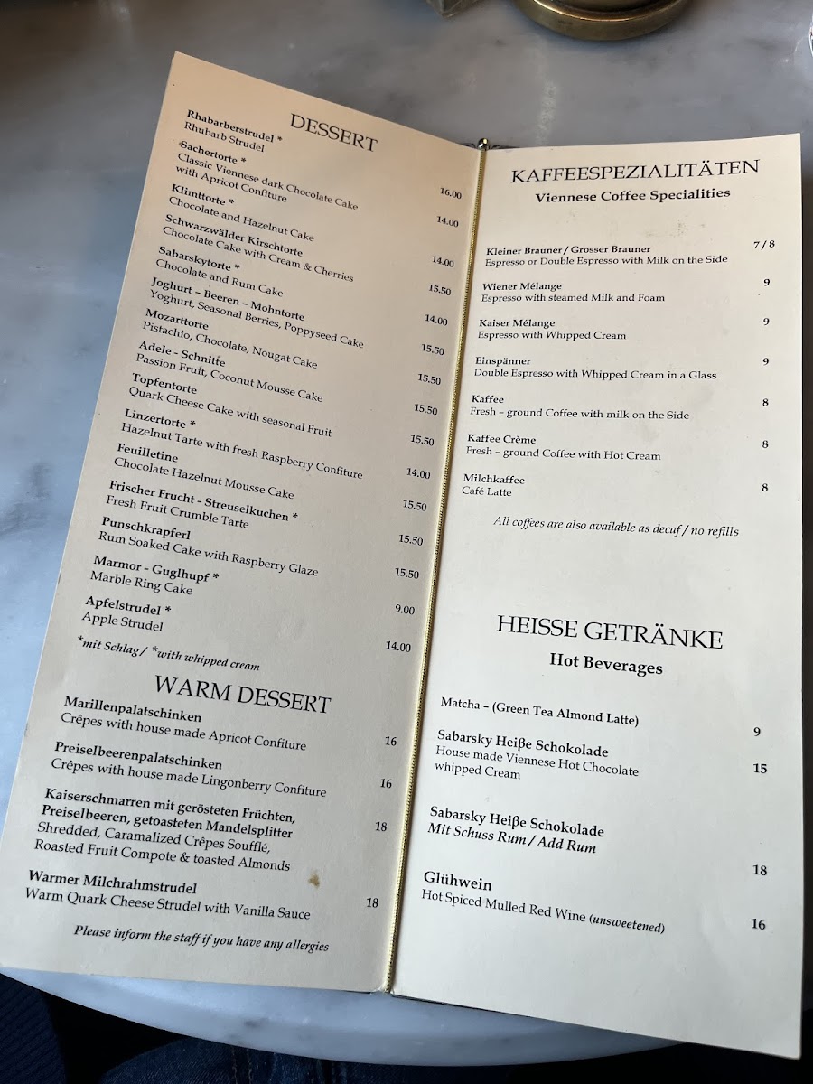 Café Sabarsky Menu - Image 3